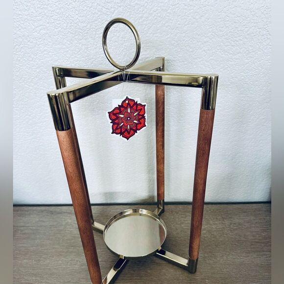 Modern Boho Wood Gold Metal Candle Holder Lantern Frame Hanging Decor - Picture 2 of 5